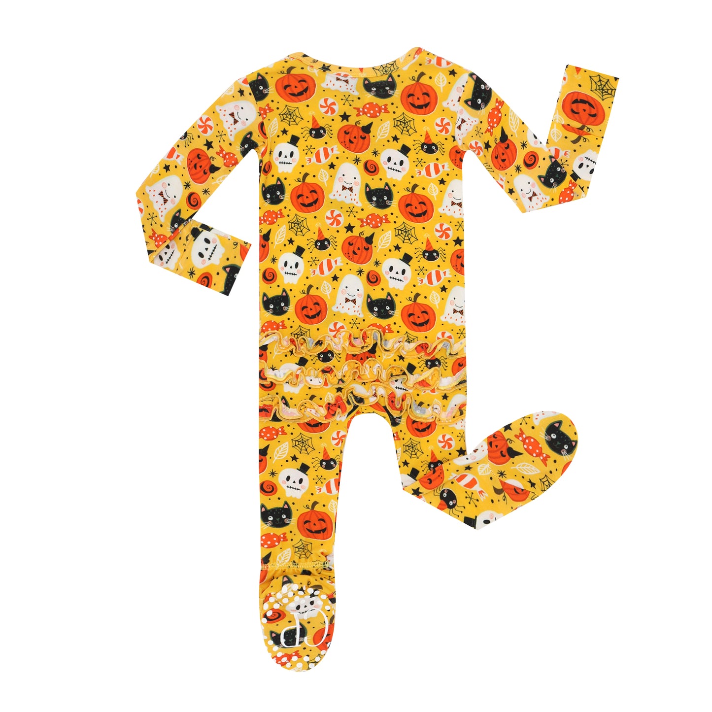 Halloween Bamboo Trick or Treat Footie Ruffled Zippered One Piece